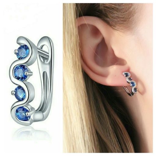 Boucles d'oreilles argent avec zirconium bleu