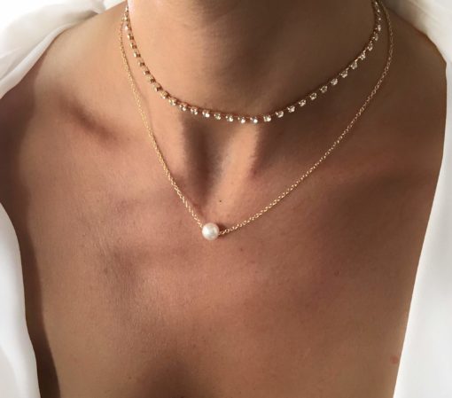 Collier tendance 2019- double chaine strass