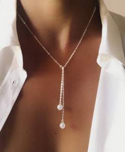 Collier argente perles blanches