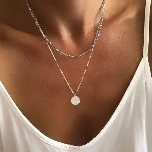 collier double rang chaine satellite medaille argent