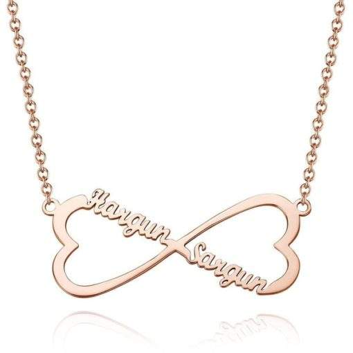 Collier Prenom Infini en Coeur plaque or rose