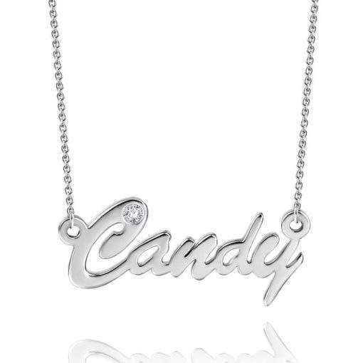 Collier prenom en argent avec oxyde de zirconium