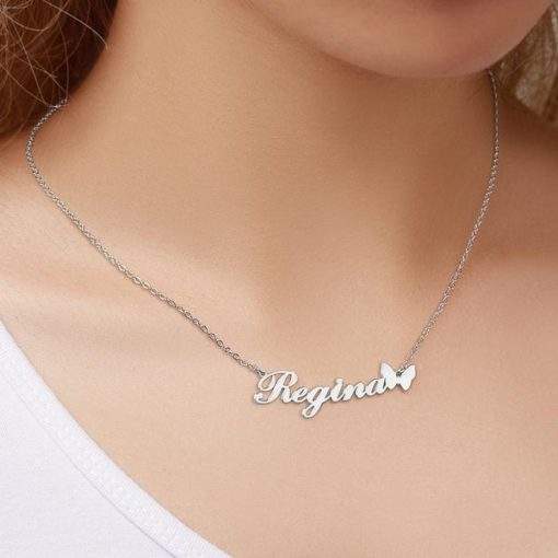 collier prenom papillon argent