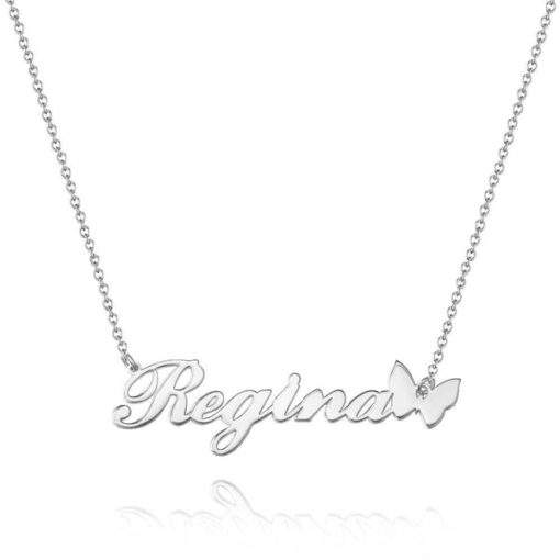 collier prenom papillon argent