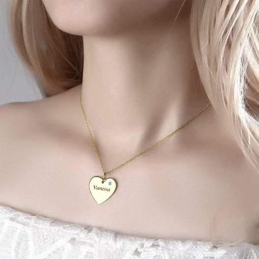 Collier Coeur Prenom grave plaque or