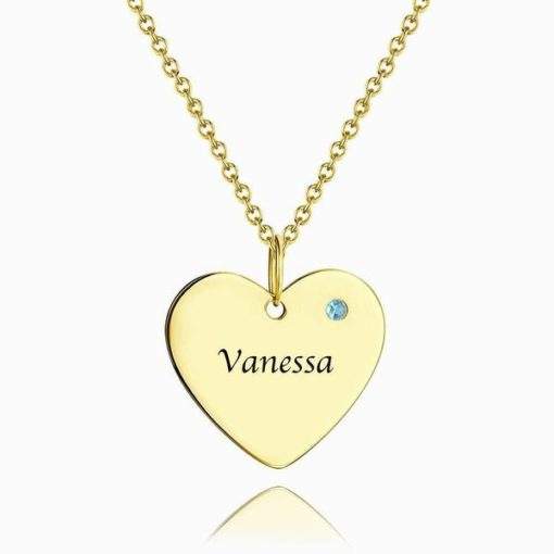 Collier Coeur Prenom grave plaque or