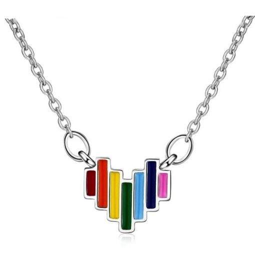 Collier argent femme- pendentif coeur multicouleur