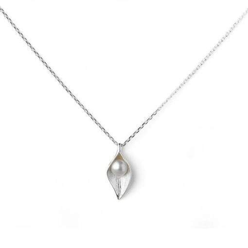 Collier argent femme- pendentif feuille perle