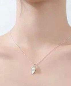 Collier argent femme- pendentif feuille perle