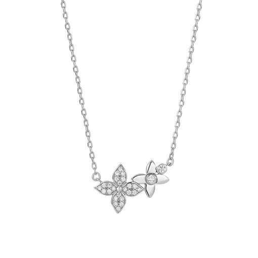 Collier argent femme- pendentif fleur strass