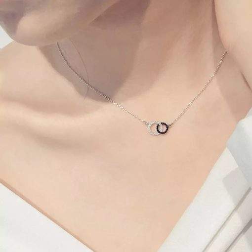 Collier karma strass noir en argent