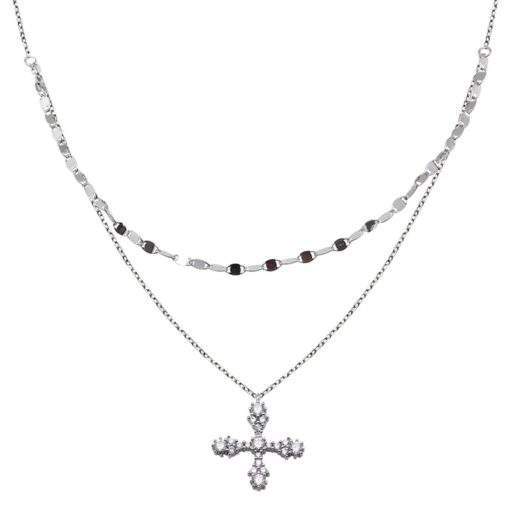 Collier multirang argent pendentif croix