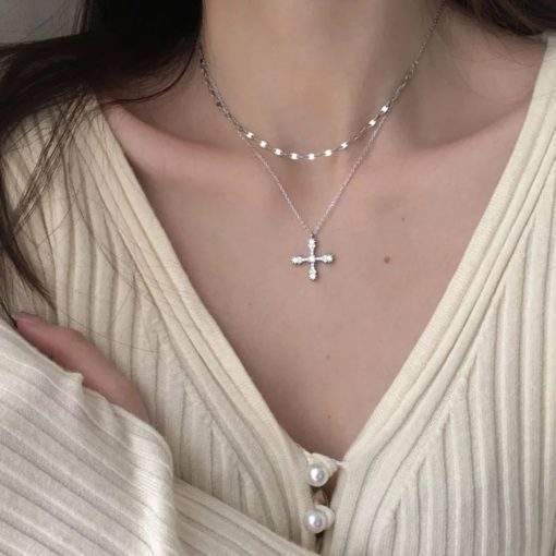 Collier multirang argent pendentif croix