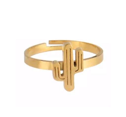 bague cactus plaque or