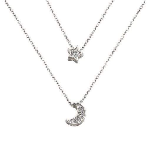 collier double rang lune etoile argent