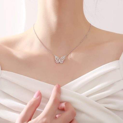 pendentif papillon strass en argent